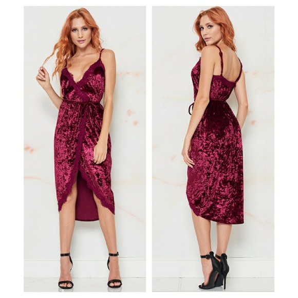 Burgundy velvet wrap dress - Picture 2 of 6
