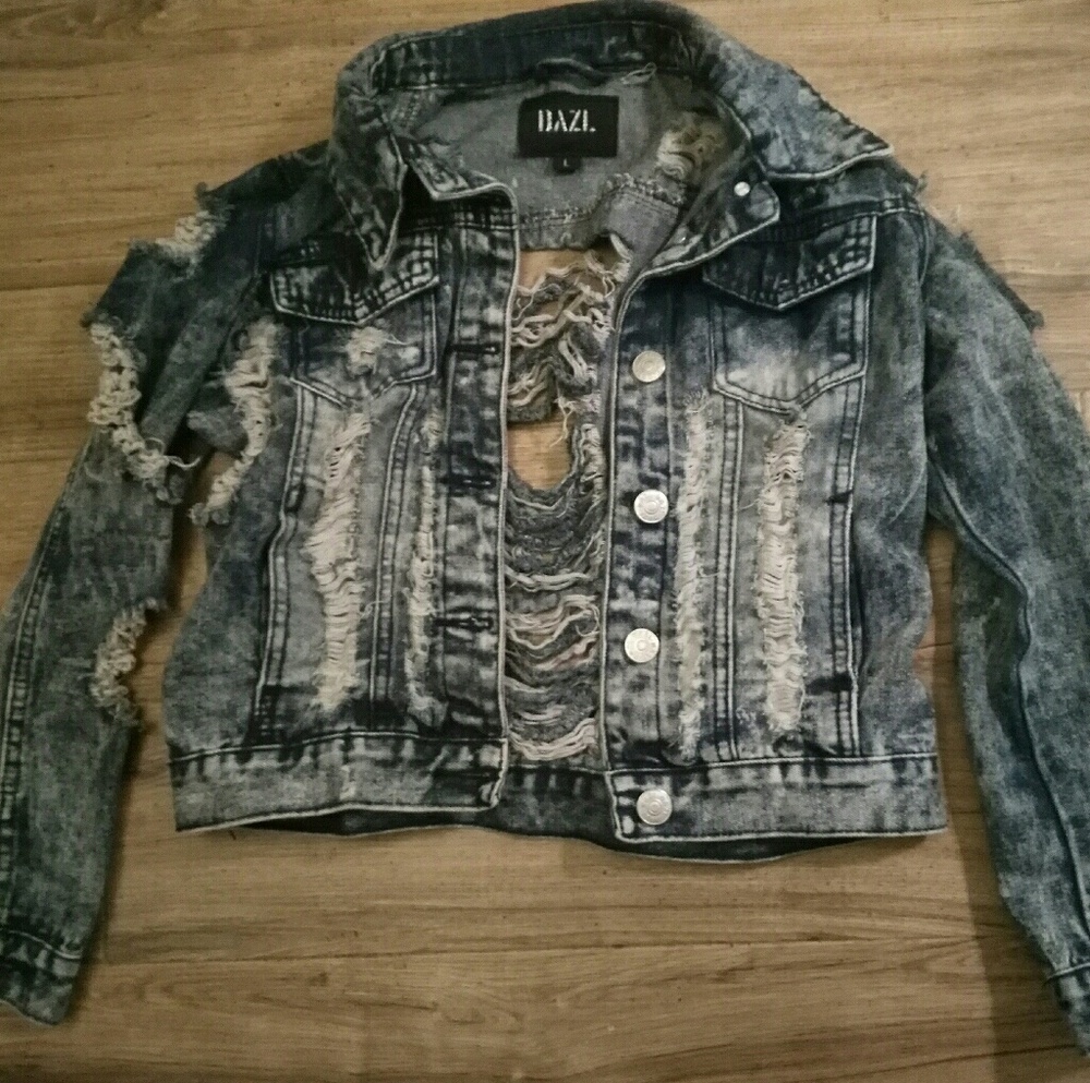 Distressed jean jacket