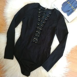 NEW long sleeve lace up bodysuit
