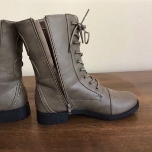 Taupe colored combat boots