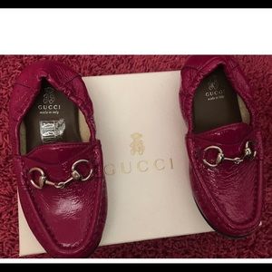 Authentic Gucci Girls Pink Leather Horsebit Loafer