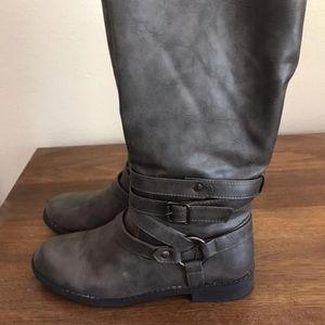 Grey knee high boots