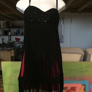 Bebe fringe dress black and red size small s