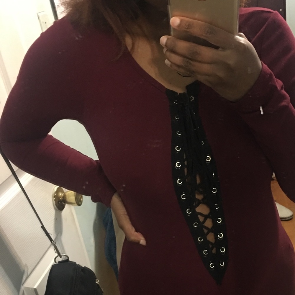 Burgundy Laced Up Bodysuit