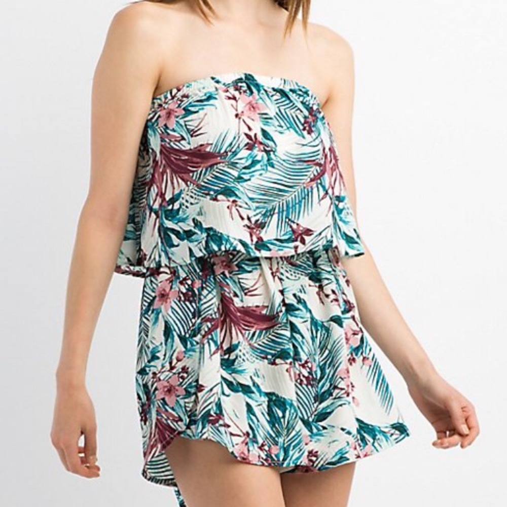 Charolette Russe strapless tropical print romper
