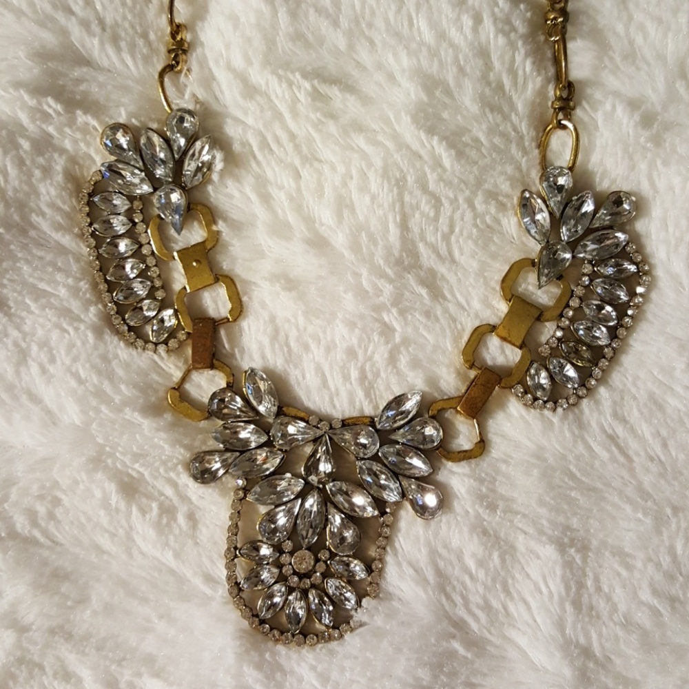 NEW // Distressed Gold Crystal Raindrop Necklace