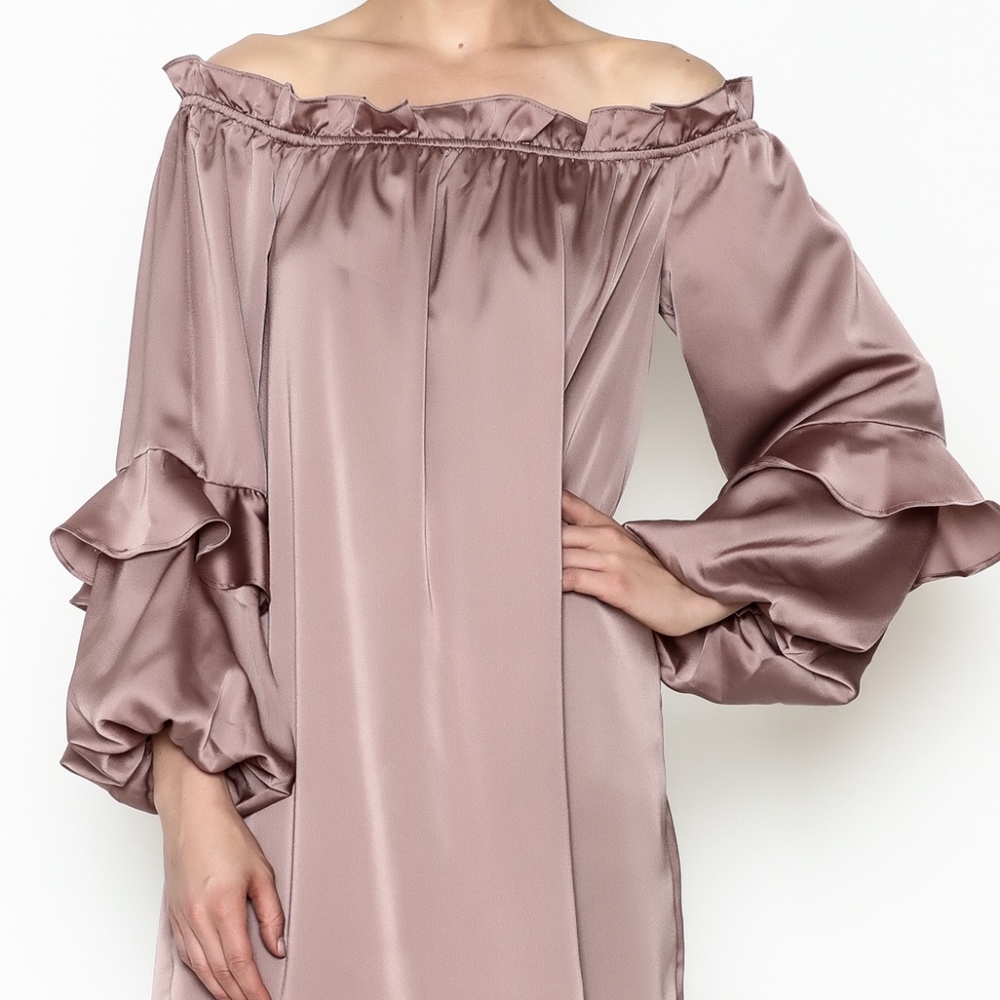 Very J Taupe Off Shoulder Dress Lined Super  Soft