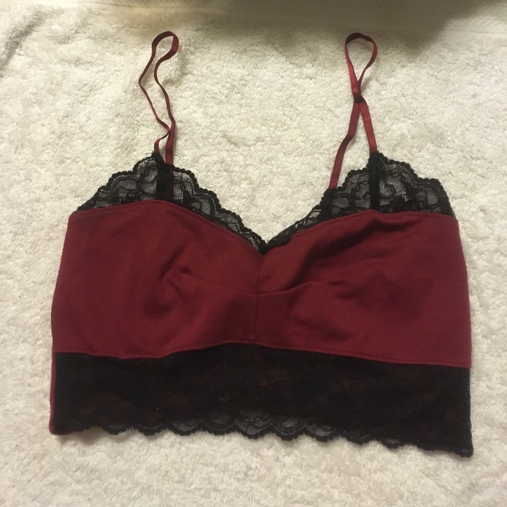 Lace trim burgundy bralette