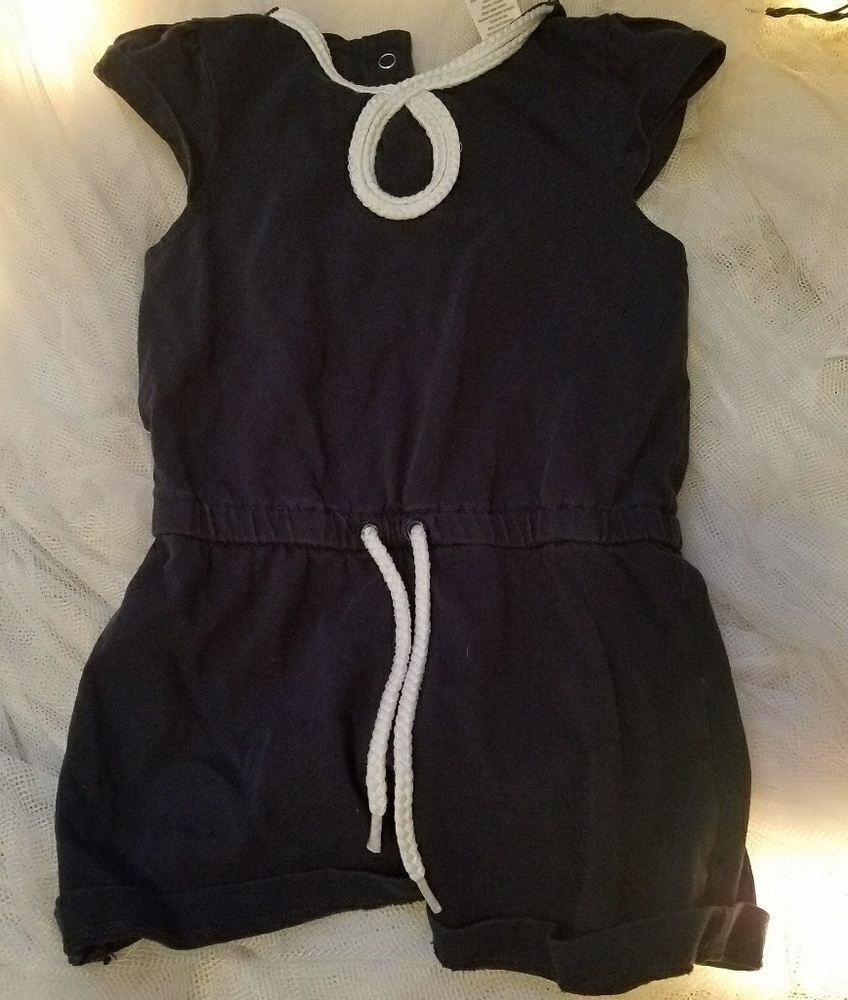 Navy and White Knit Nautical Girl's Romper
