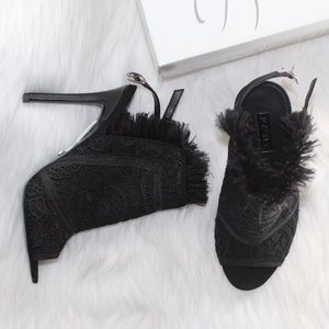 Topshop Black Feather Bootie Sandal Heels us7.5