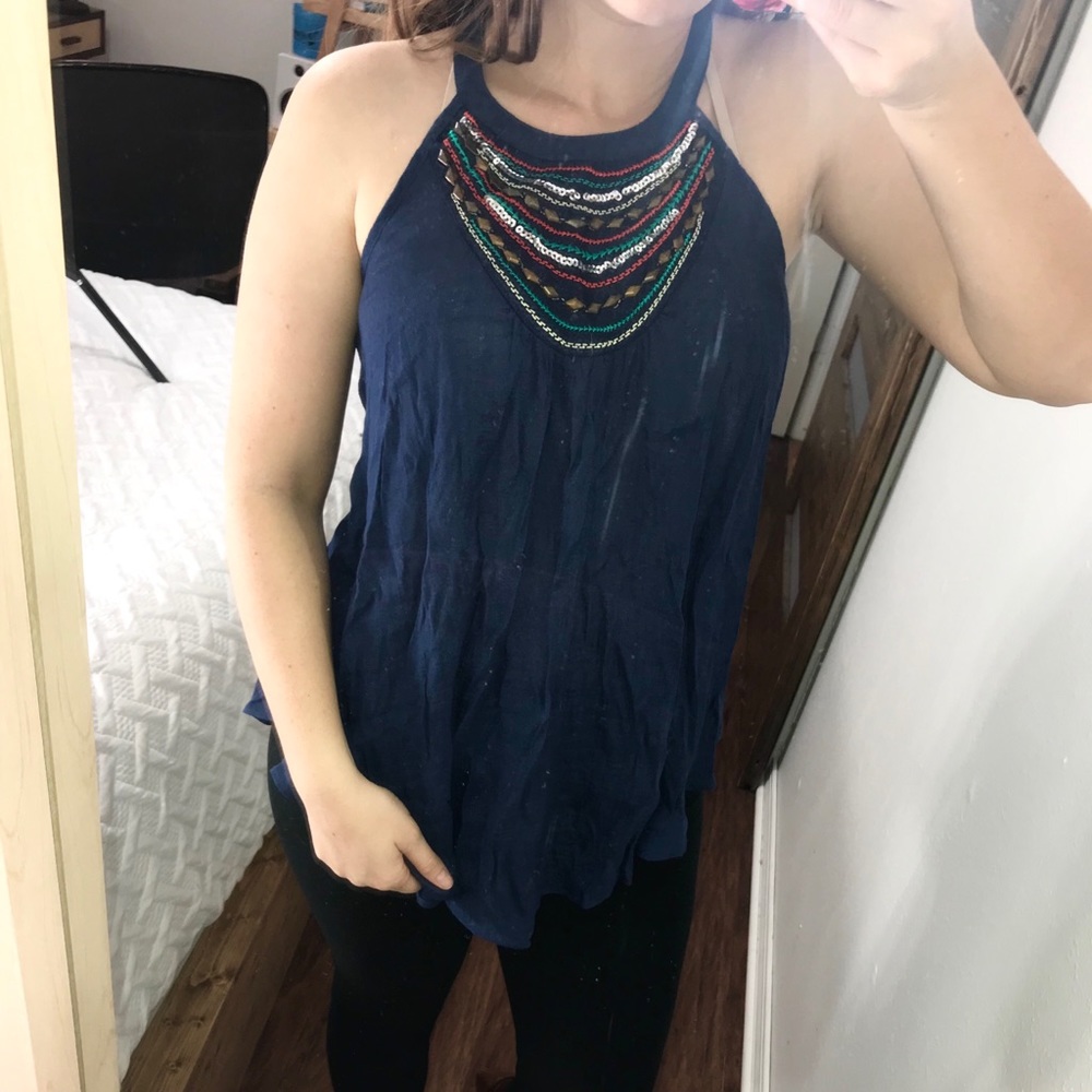 SOLD✔️Boho blue sequin accent tank