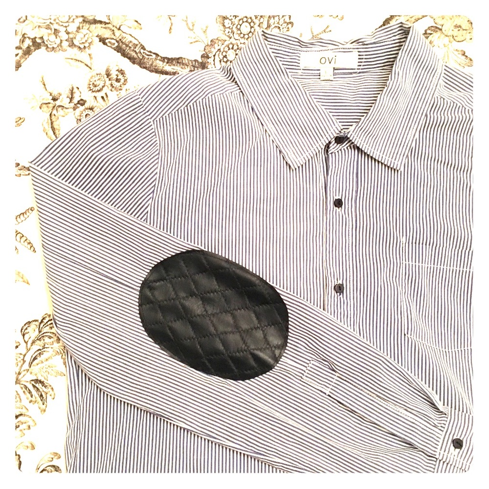 Striped Button Down with Elbow Patches