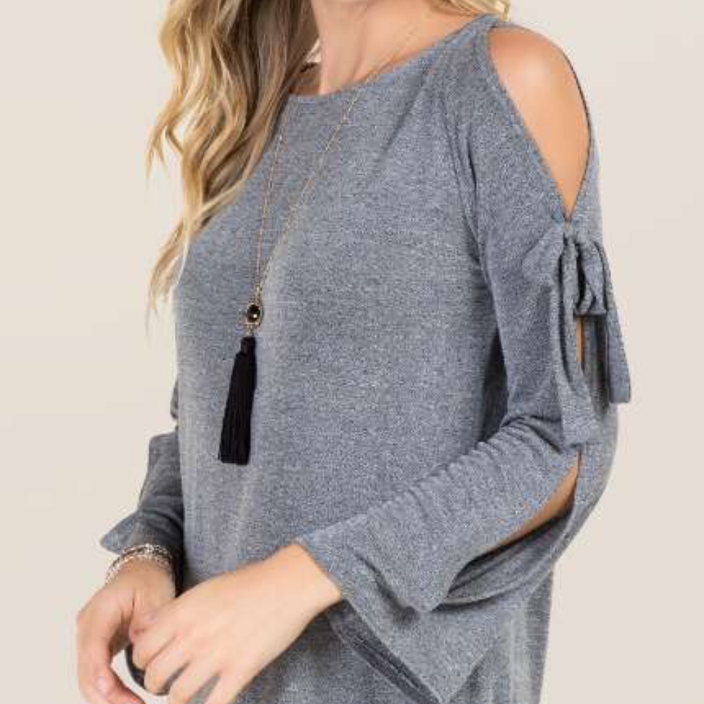 Jolie Bell Sleeve Cold Shoulder Top with Ties
