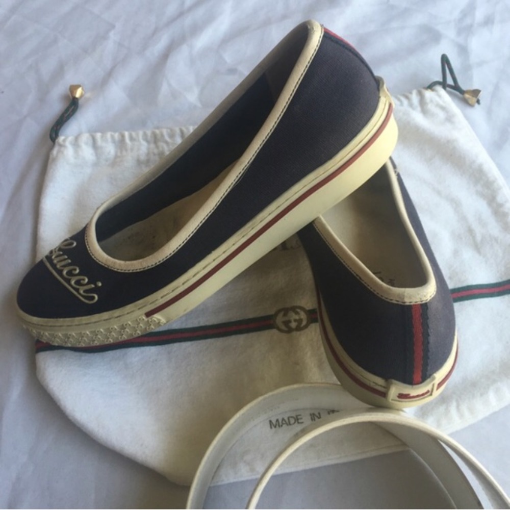 GUCCI Canvas SlipOn Navy Logo Shoes Size 35.5 - Picture 4 of 5