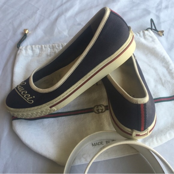 GUCCI Canvas SlipOn Navy Logo Shoes Size 35.5 - Picture 4 of 5