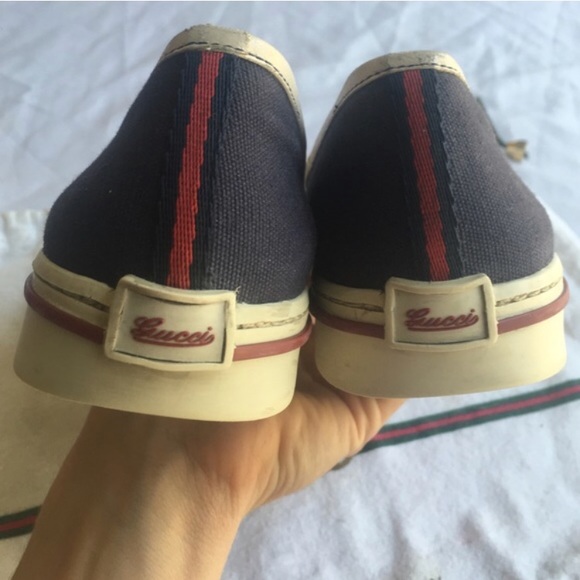 GUCCI Canvas SlipOn Navy Logo Shoes Size 35.5 - Picture 5 of 5