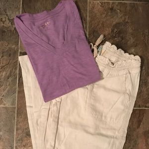 👚Arizona Loose Fitted V-neck T-shirt Lavender M