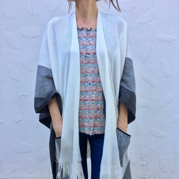 One Size Cejon Color Block Fringe Cape Retail $58.00