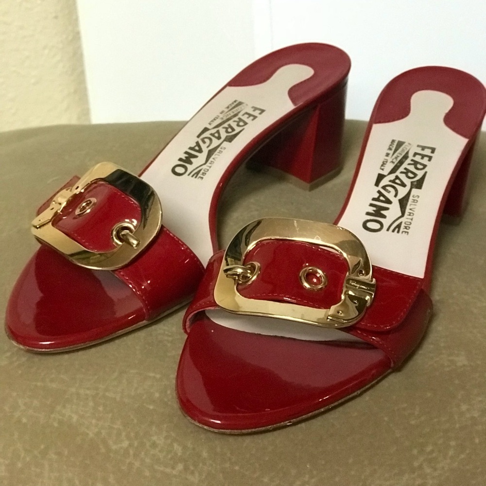 Salvatore Ferragamo Patent Red Leather heel sandal
