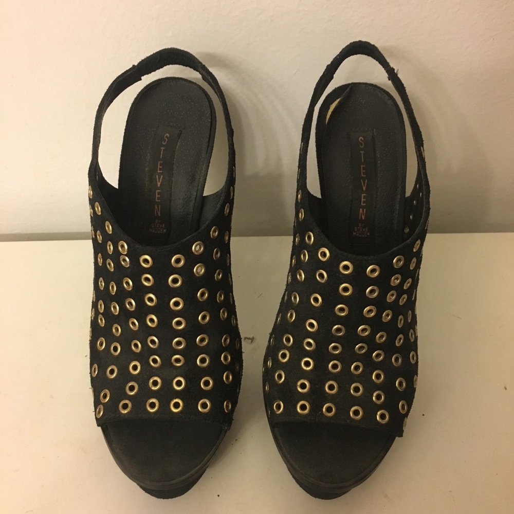 Steven black sling backs with gold grommets sz8