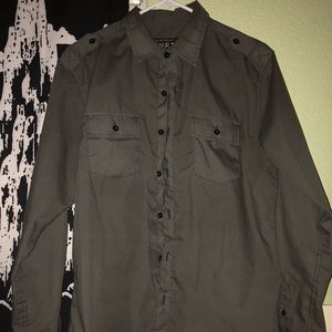No Retreat Charcoal Gray Button Up