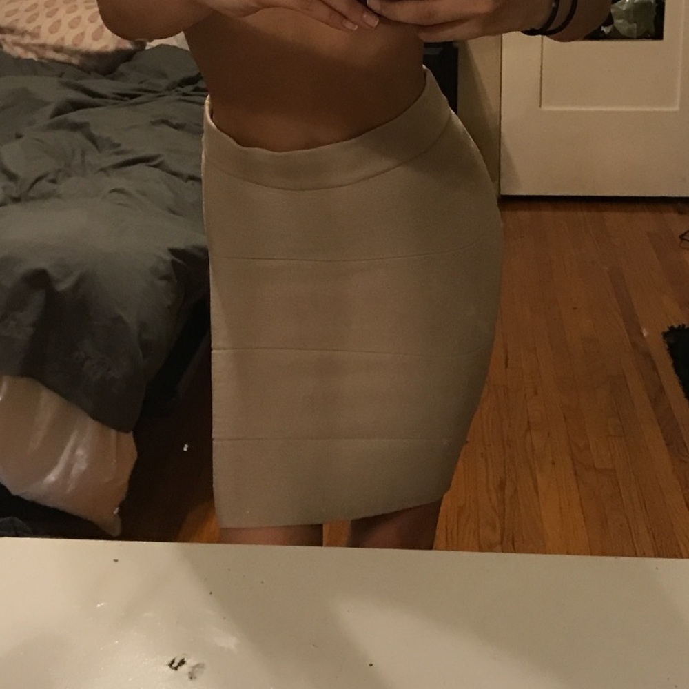 ANGL Nude Bodycon Mini Skirt