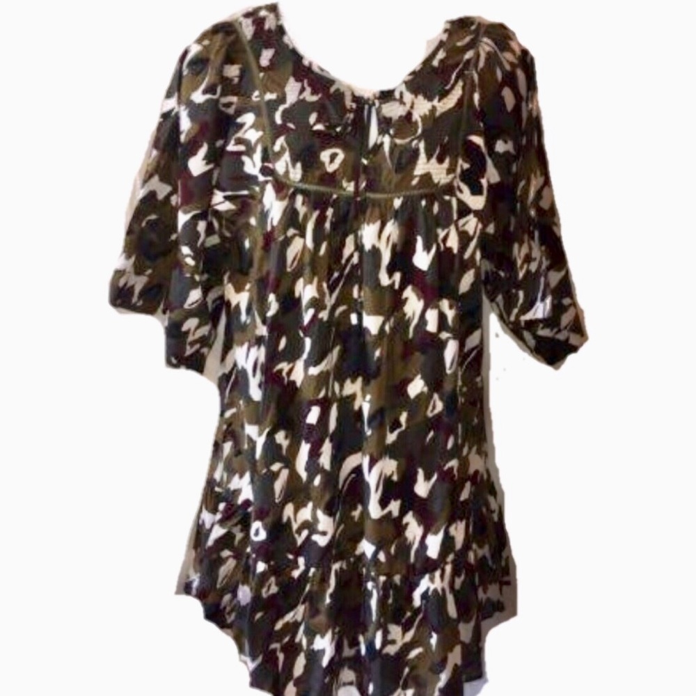 Camouflage print ruffle pull over dress