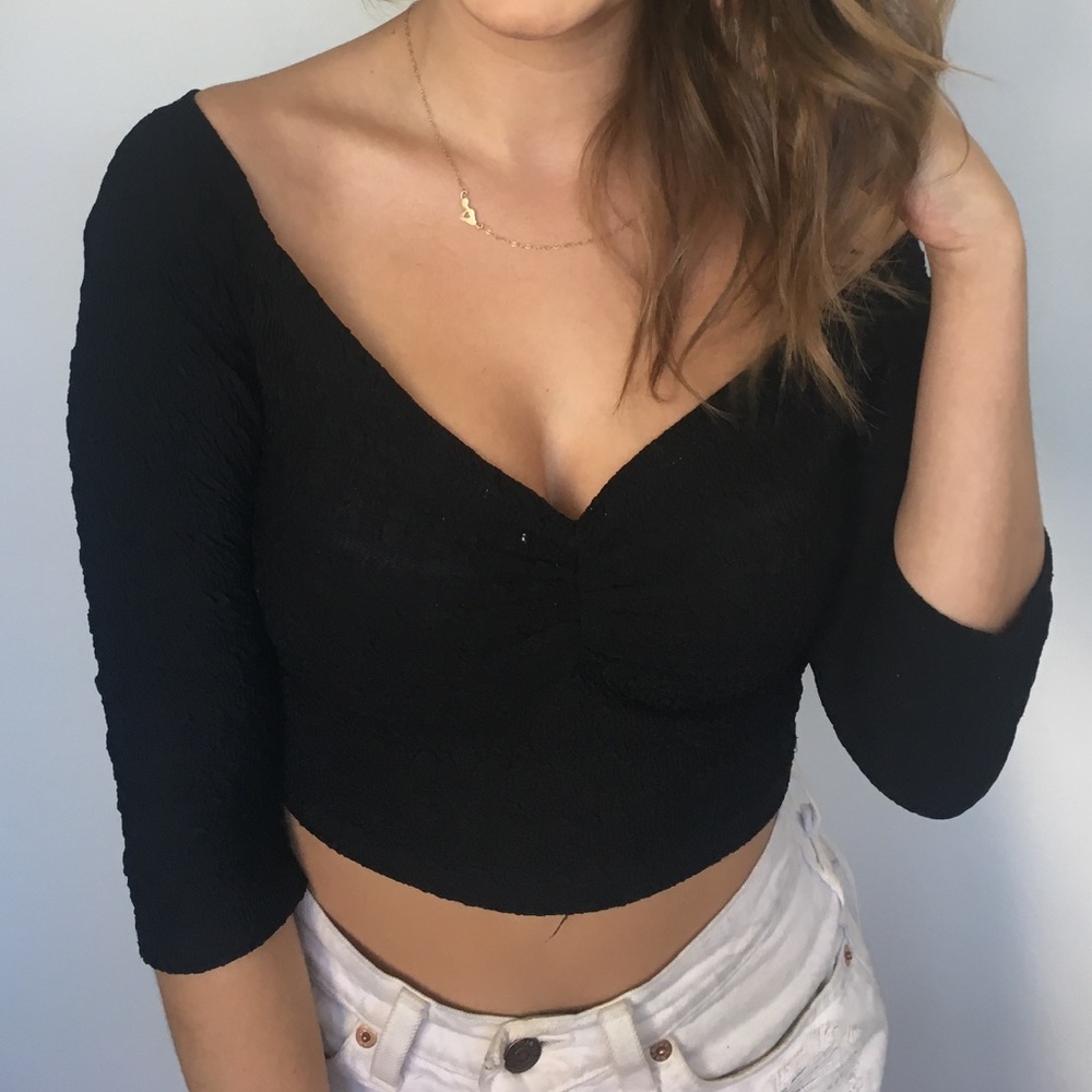 Black off the shoulder crop top