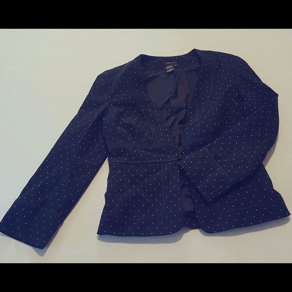 BCBGMAXAZRIA Navy Blue Blazer W/ White Dots