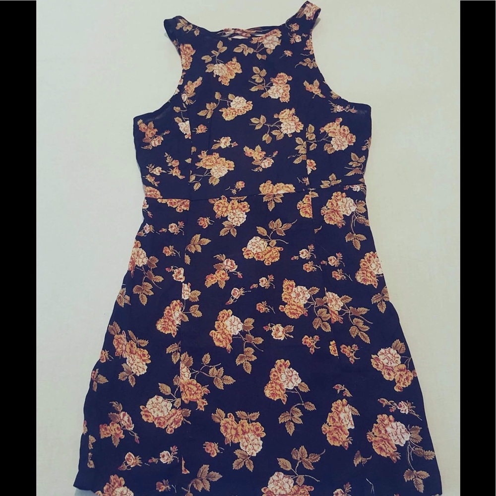 Brandy Melville Black Floral Dress W/ Open Back