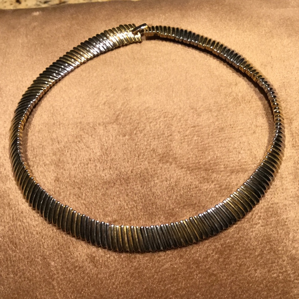 Travel jewelry silver and gold tone choker