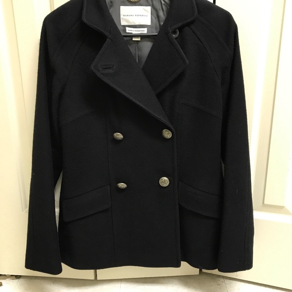 Banana republic black pea coat with silver buttons - Picture 1 of 5