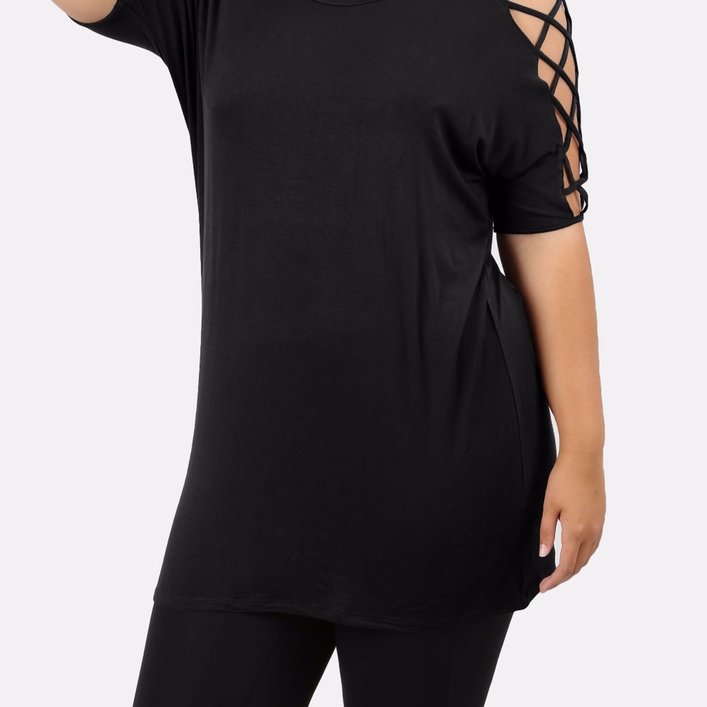 PLUS--Vickey Shoulder Ladder Detail Dolman Top - Picture 2 of 5