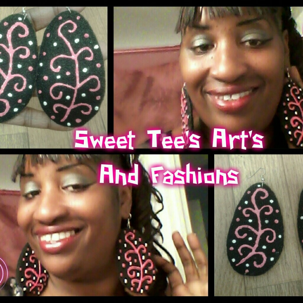 Hand painted fabric pink vine earrings