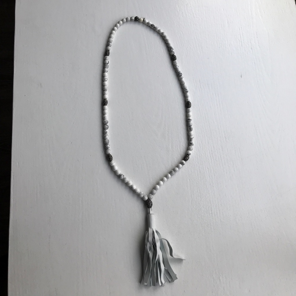 Hipchik Necklace with white leather tassel