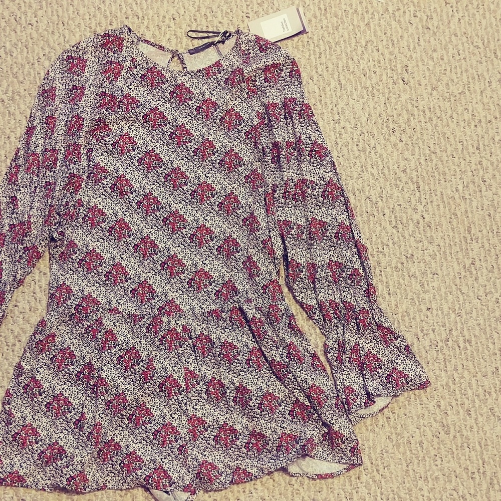 ZARA red floral long sleeve romper w ruffles