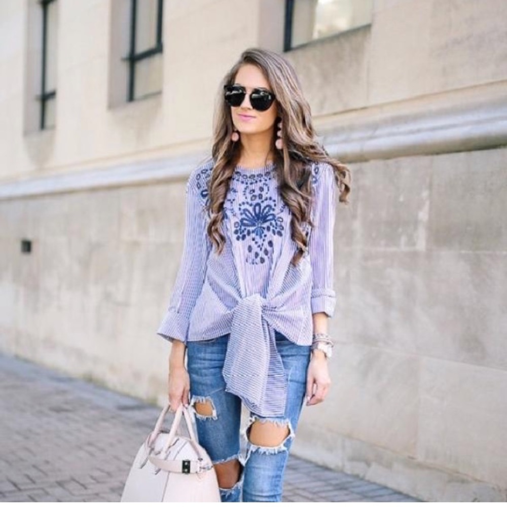 NWT Zara Striped Poplin Top