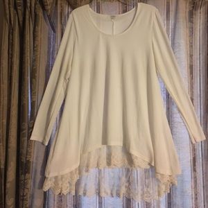 Long sleeve lace trim white top