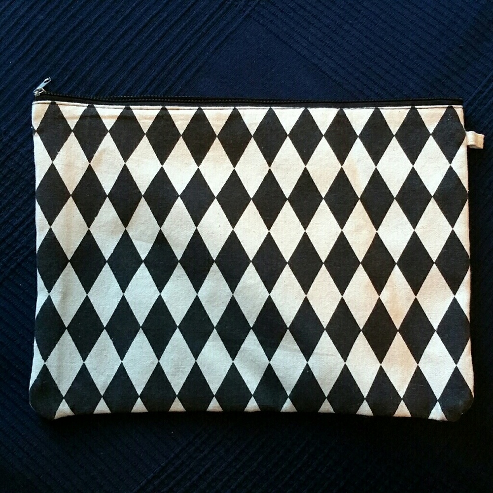Rustic Cotton Canvas Zip Pouch, Harlequin Print