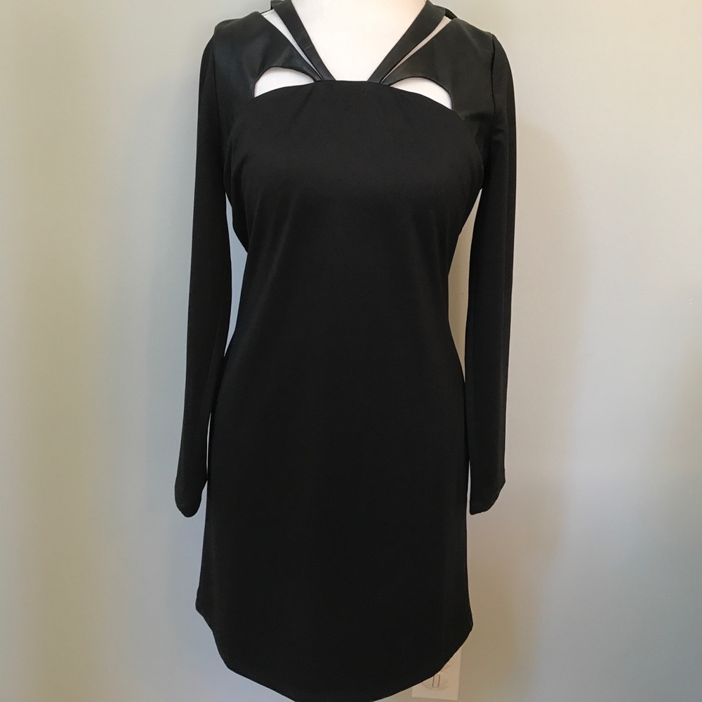 Black dress w/faux leather shoulder detail size L