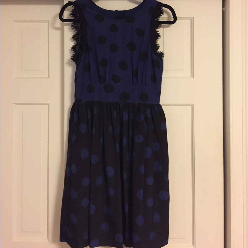 Anthropology navy and black polka dot cocktail dress size 2