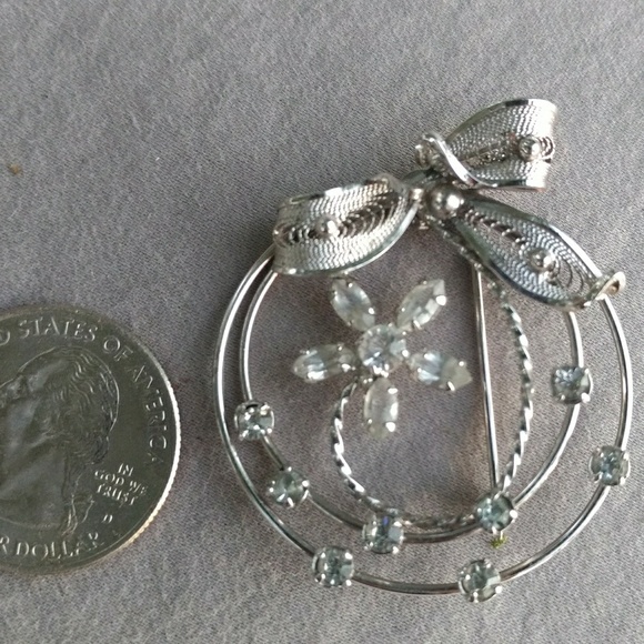 Vintage Ann Lee Sterling Silver Rhinestone Brooch