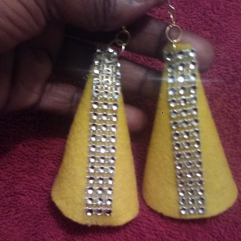 Yellow jeweled cone shaped glitzy earrings