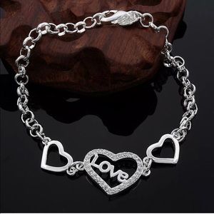 Bracelet Sterling Silver 925 Heart Charms