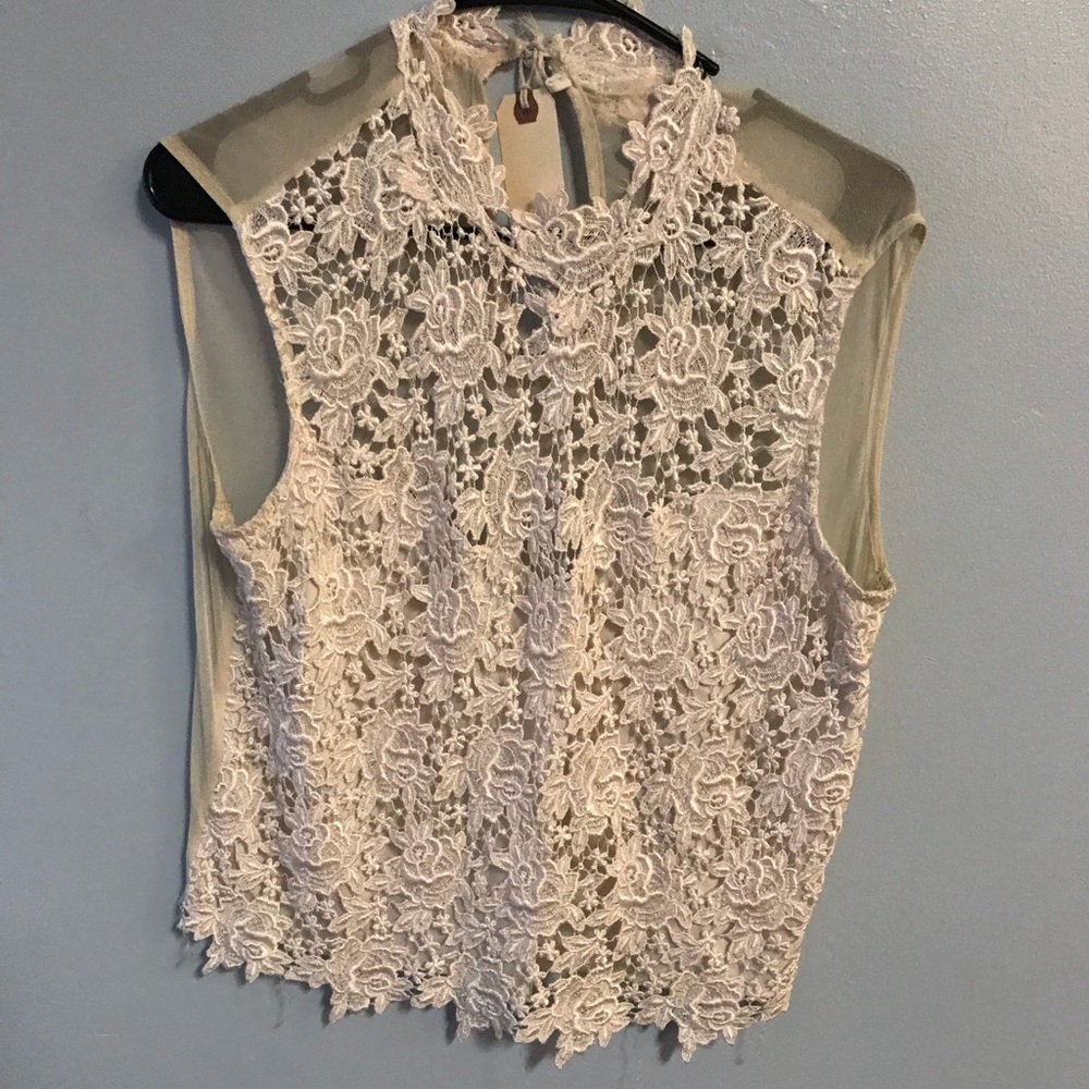 Lace and sheer sleeveless top