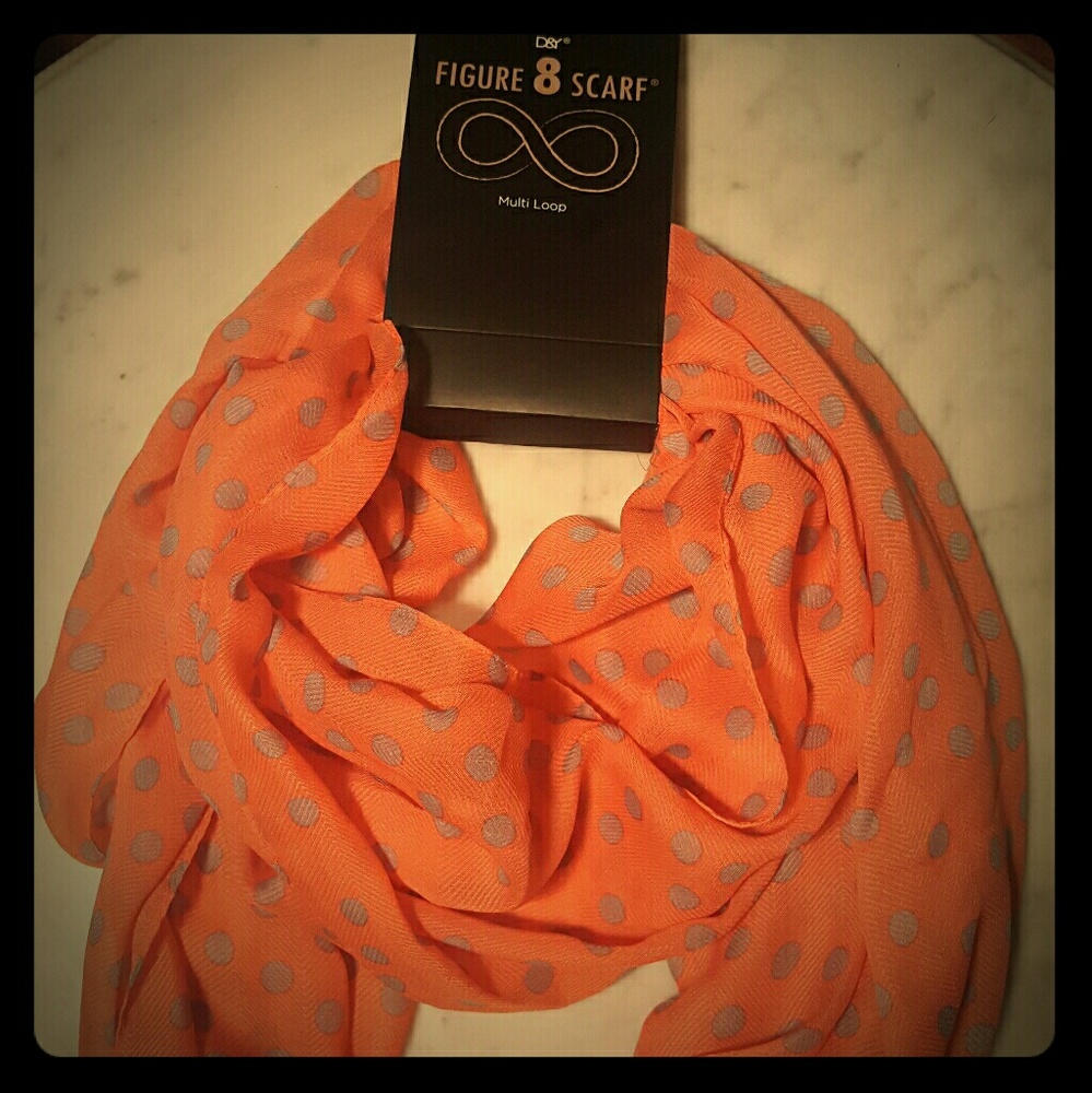 Coral Infinity Scarf w/Gray Polka-Dots