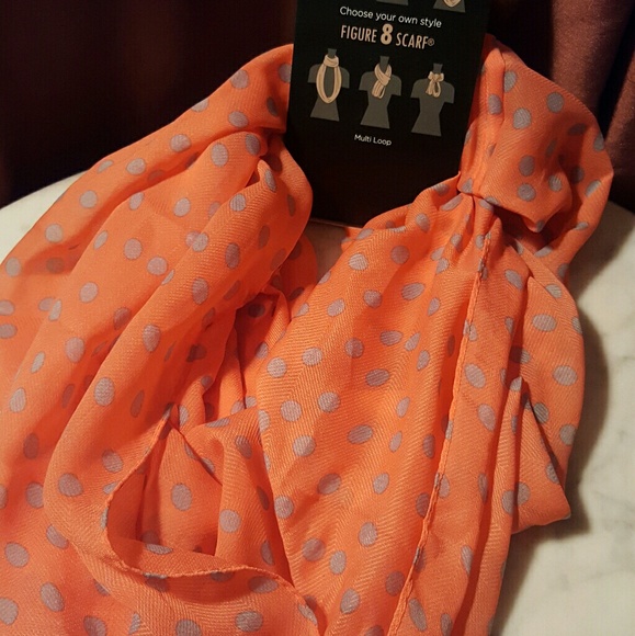 Coral Infinity Scarf w/Gray Polka-Dots - Picture 2 of 4
