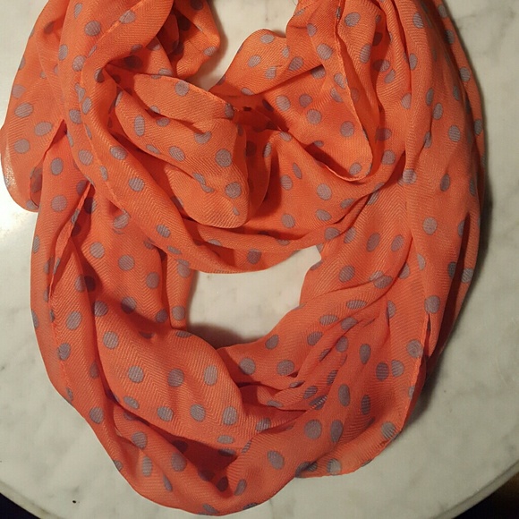 Coral Infinity Scarf w/Gray Polka-Dots - Picture 3 of 4