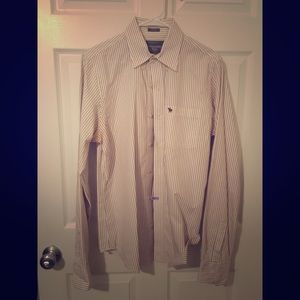 White and dark red pinstriped Button down