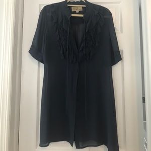 Beautiful sheer ruffled blue short sleeved tunic